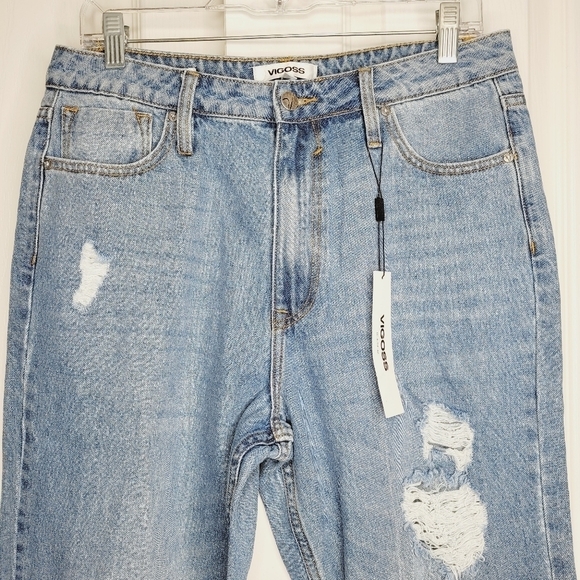 Vigoss Womens 28 High Rise Straight Jean Distressed Billie 90s light wash new - Picture 2 of 8